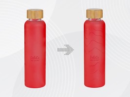 Стеклянная бутылка с бамбуковой крышкой Foggy,  с УФ-печатью