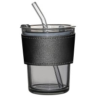 Стакан стеклянный с трубочкой и капхолдером Karamel, черный