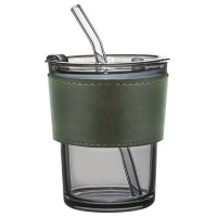 Стакан стеклянный с трубочкой и капхолдером Karamel, зелёный